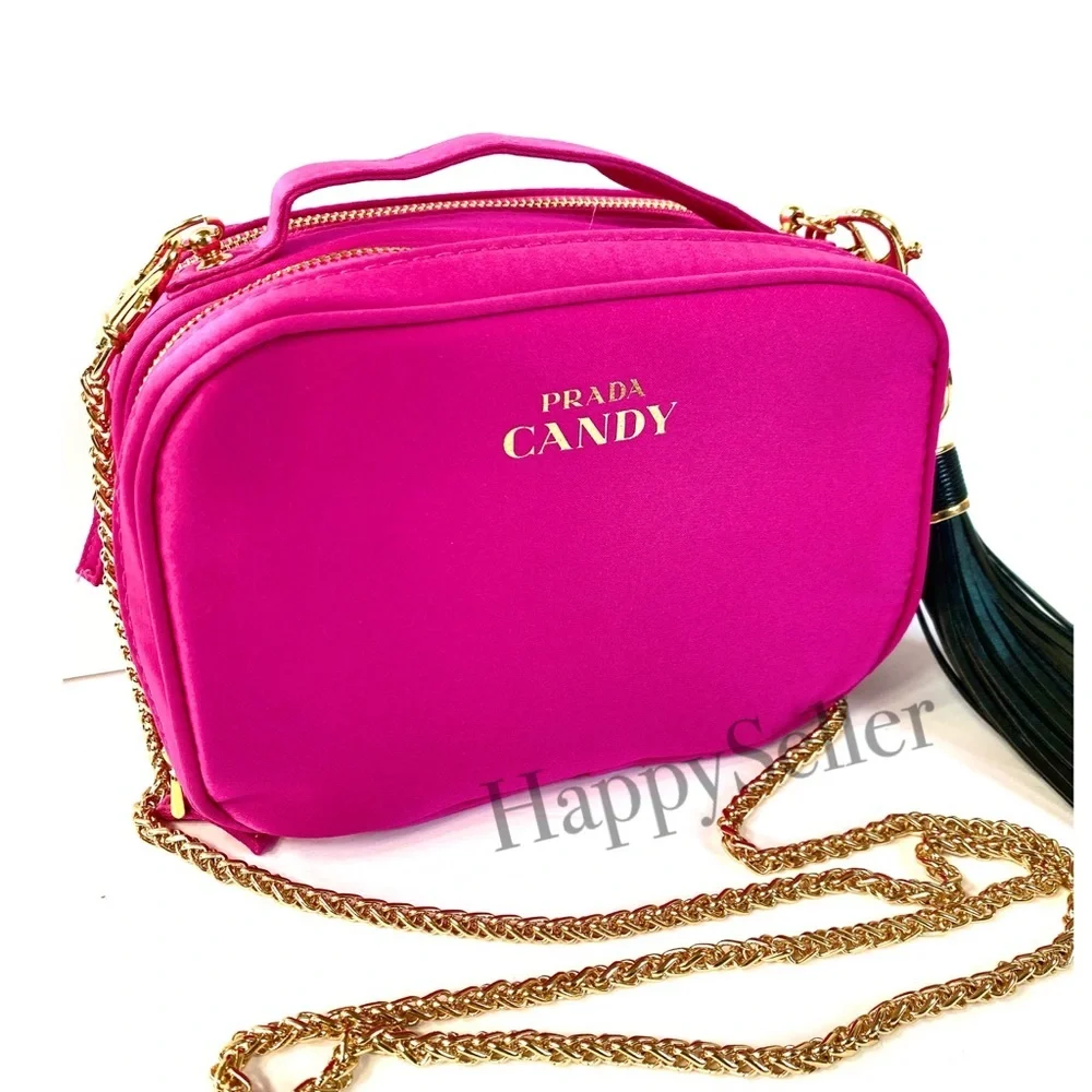 Prada Crossbody Bag Pouch Makeup Cosmetic Vanity Case Candy Pink Organizer New - Picture 1 of 13